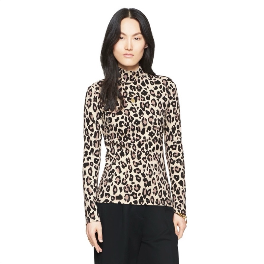 Kate Spade Cheetah Print Mock Neck Ponte Knit Top Size 4